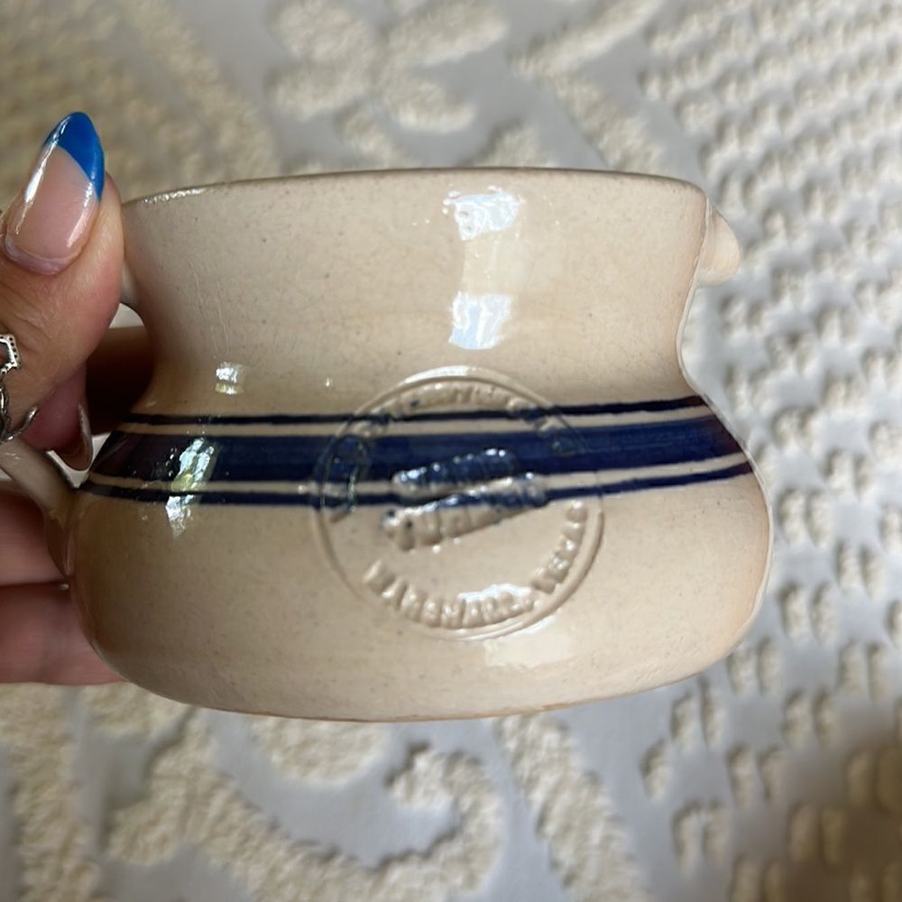 Pottery Creamer Small Pitcher Heavy Blue Stripe Texas - Picture 8 of 8